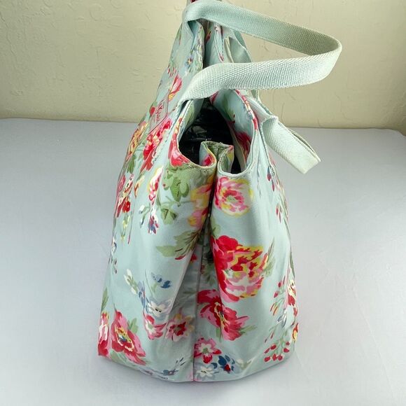 ~ Rare Cath Kidston XL Bag Tote Floral Coated Blue Handles Snap Zip Lined Pocket - Picture 4 of 16